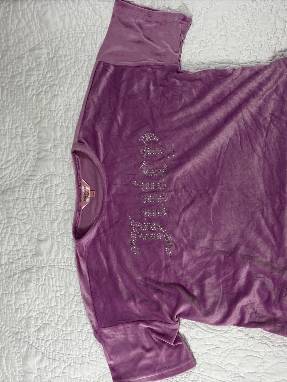 Juicy Couture Lavender Velvet Short-Sleeve Tee with Rhinestone Script